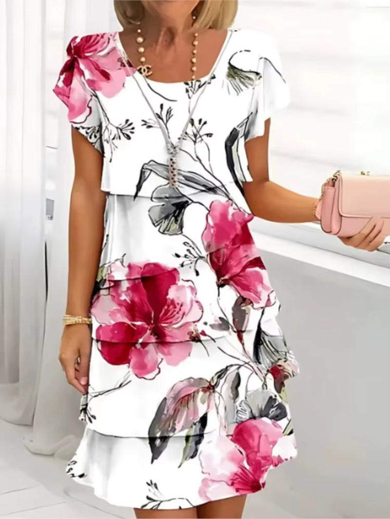 Grace in Bloom: Geometric Floral Summer Midi Dress