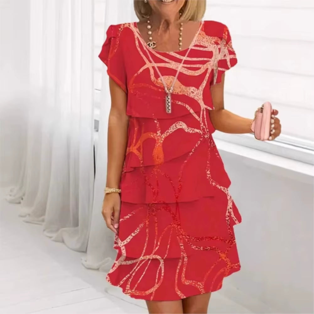 Grace in Bloom: Geometric Floral Summer Midi Dress