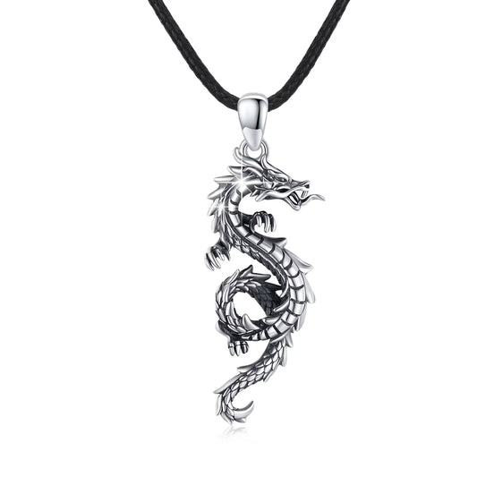 Dragon Necklace for Men 925 Sterling Silver Pendant Necklaces for Son Jewelry Birthday Gift