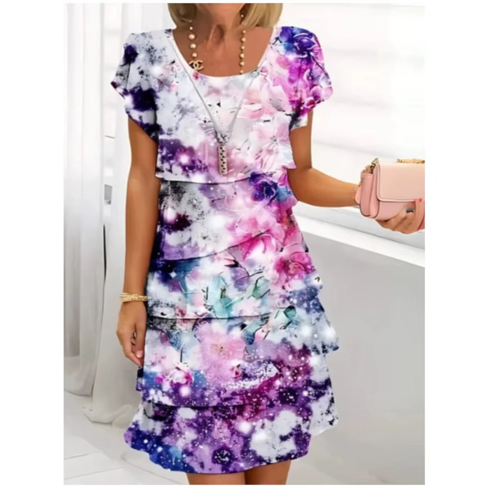 Grace in Bloom: Geometric Floral Summer Midi Dress